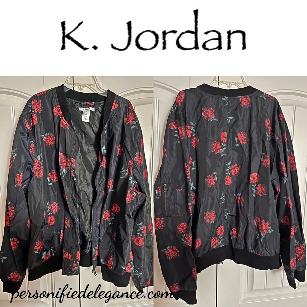 NEW K. Jordan Black Floral Bomber Jacket Size 3X - Picture 4 of 9